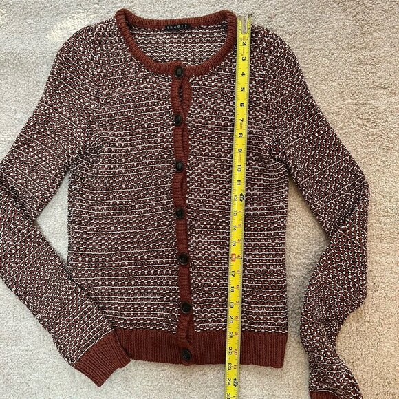 Theory Sweater Women’s XS Brown & White Knit Button Up Cardigan No Size Tag - Picture 6 of 9
